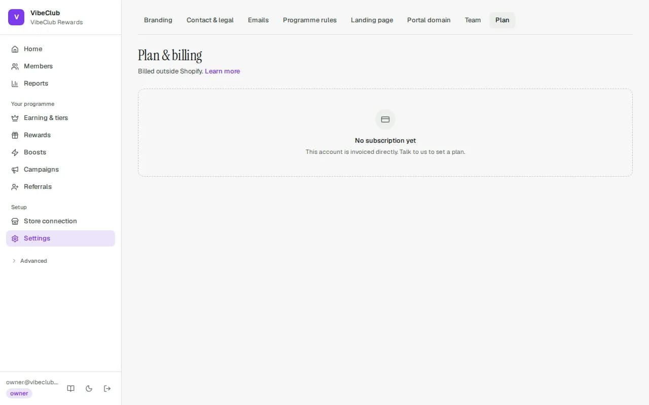 The Plan & billing page
