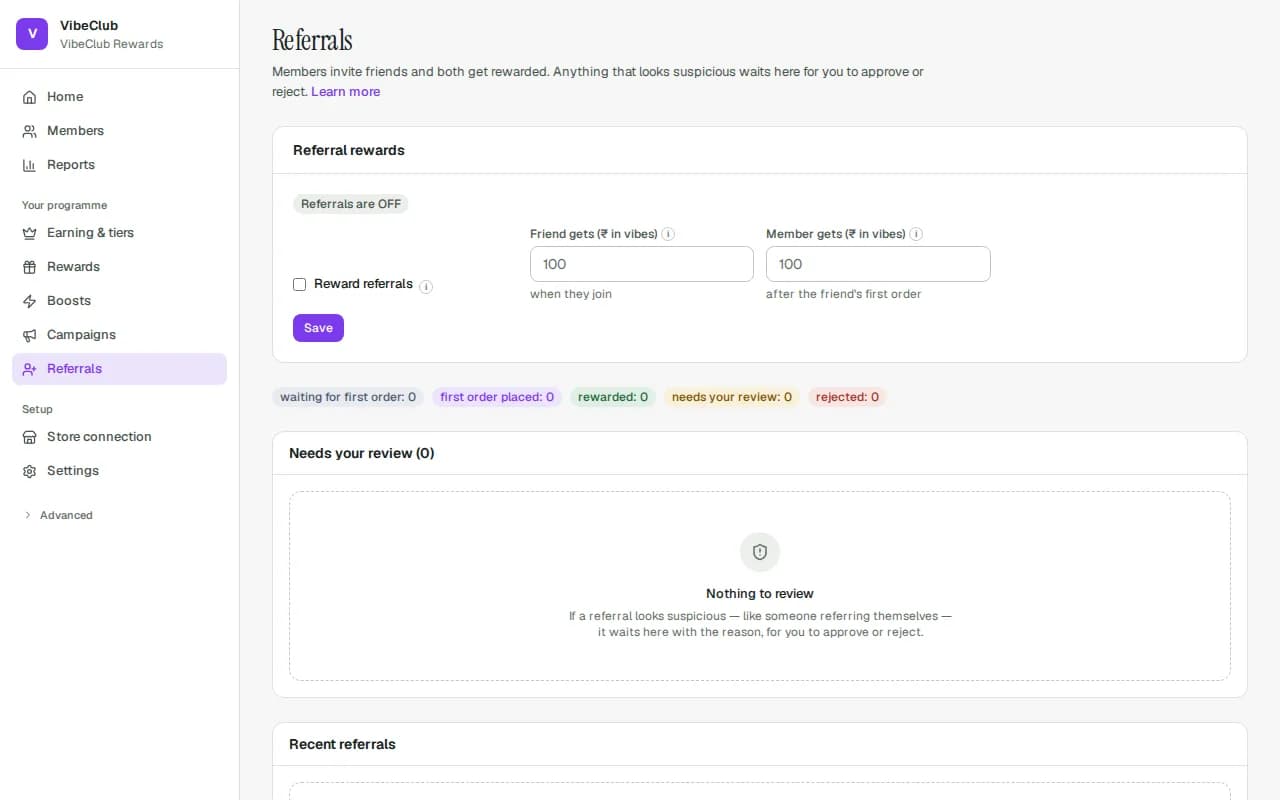 The Referrals page