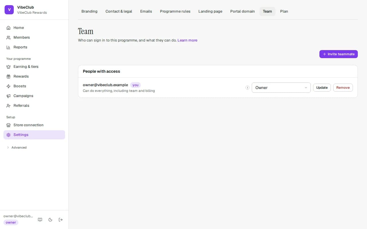 The Team page