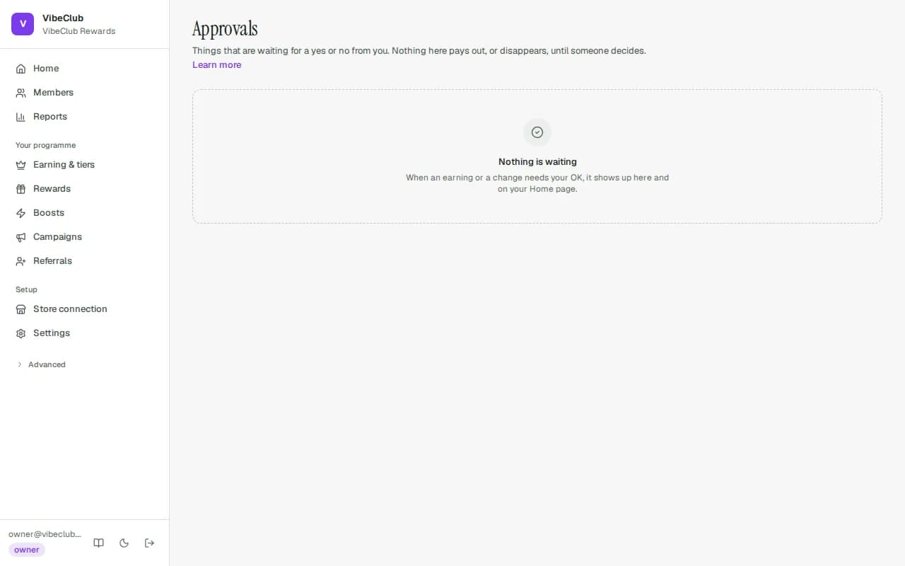 The Approvals page with nothing waiting